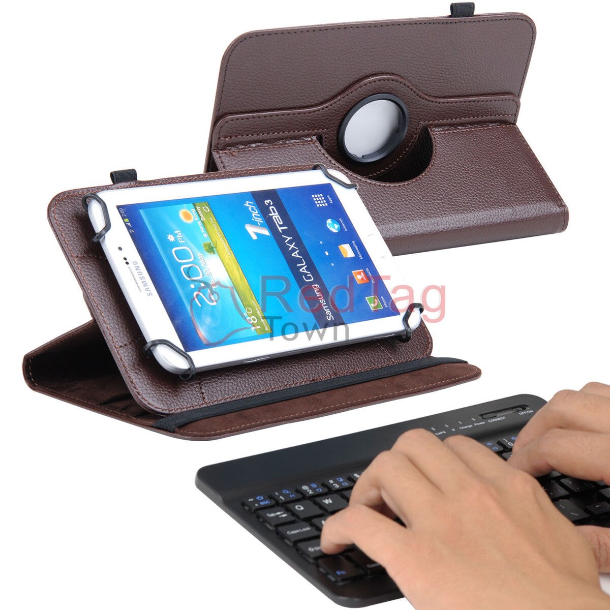 Rotating PU Leather Case with Bluetooth Keyboard for 7" RCA 7 Voyager II 2 / Pro Tablet Stands: Brown