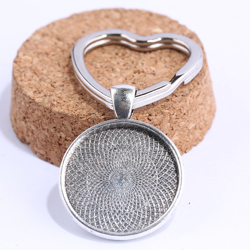 Llavero con forma de corazón de metal para fabricación de joyas, 5 uds., ajuste de 25mm, cabujón, base de ajuste