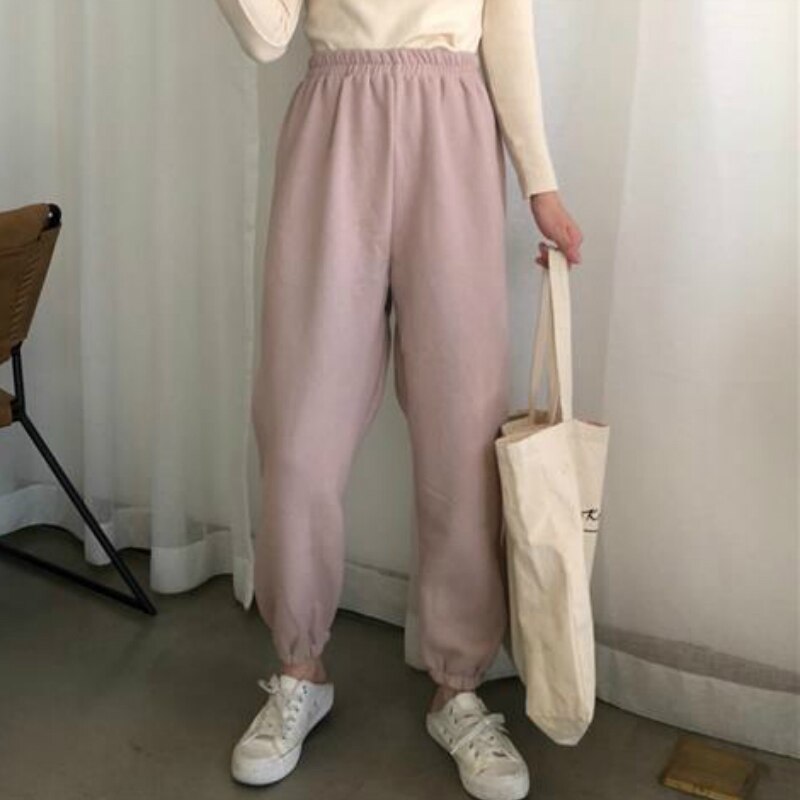 Harembroek Vrouwen Effen Alle-Wedstrijd Lente Ulzzang Mode Dikkere Trekkoord Chic Meisjes Capri Trendy Casual 4 kleur: pink / XL