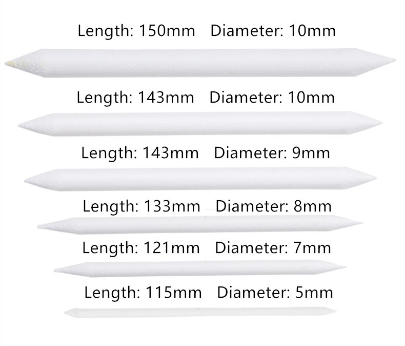 6 pcs/set 6 Sizes Highlight Blending Paper Stump Pen Sketch Art White Drawing Charcoal Sketching Tool Rice Paper Stick C6831