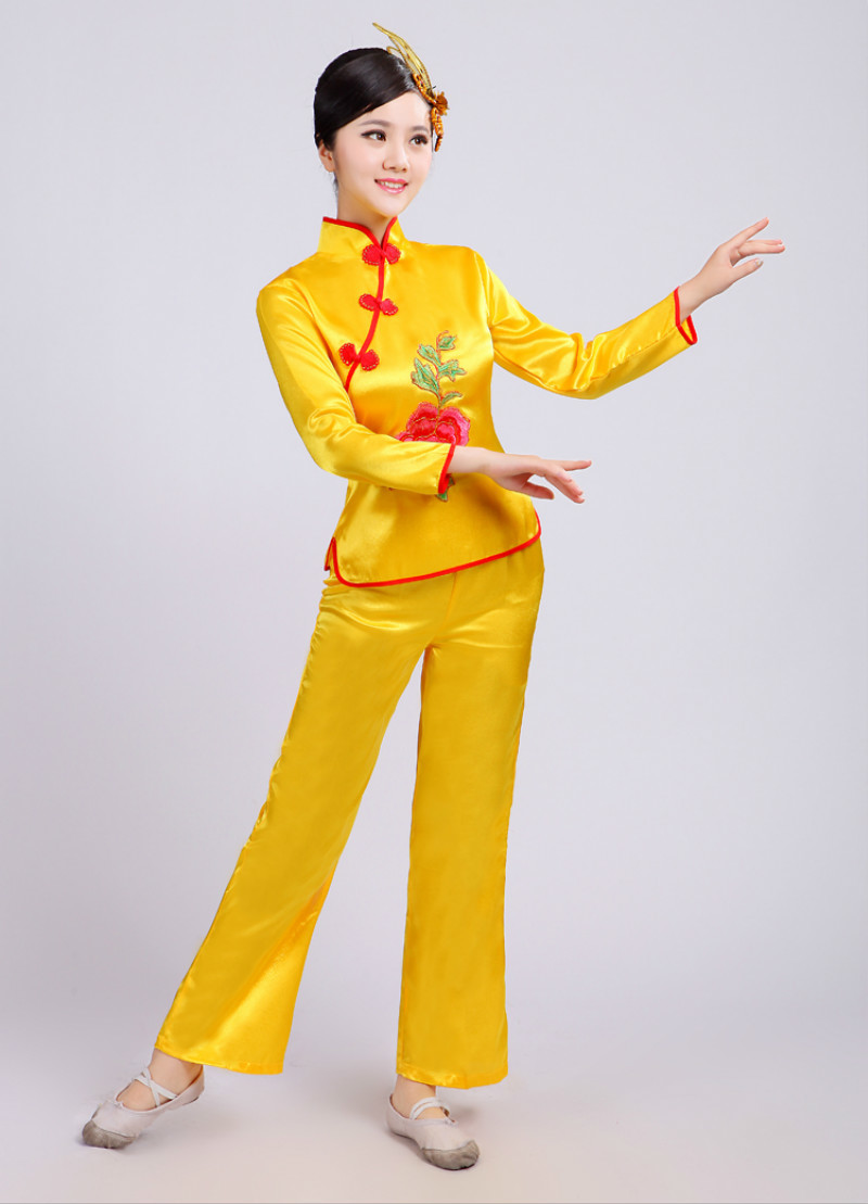 traditional national chinese folk dance costume for woman costumes costume yangko dress for hanfu women yangge woman clothing: XL / Yellow
