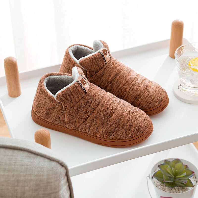 Dame og herre hussko varme hjemmesko bomuld hjemmesko behagelig plys foring slip-on hyggelige hus sko indendørs: Kaffe / 39-40