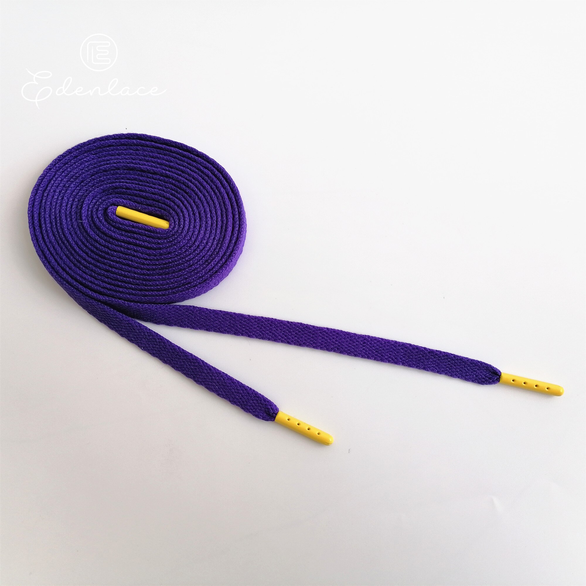 Algodón plano púrpura cordón amarillo herretes de Metal amarillo y los cordones de los zapatos con púrpura puntas de Metal para zapatillas de Bootlace