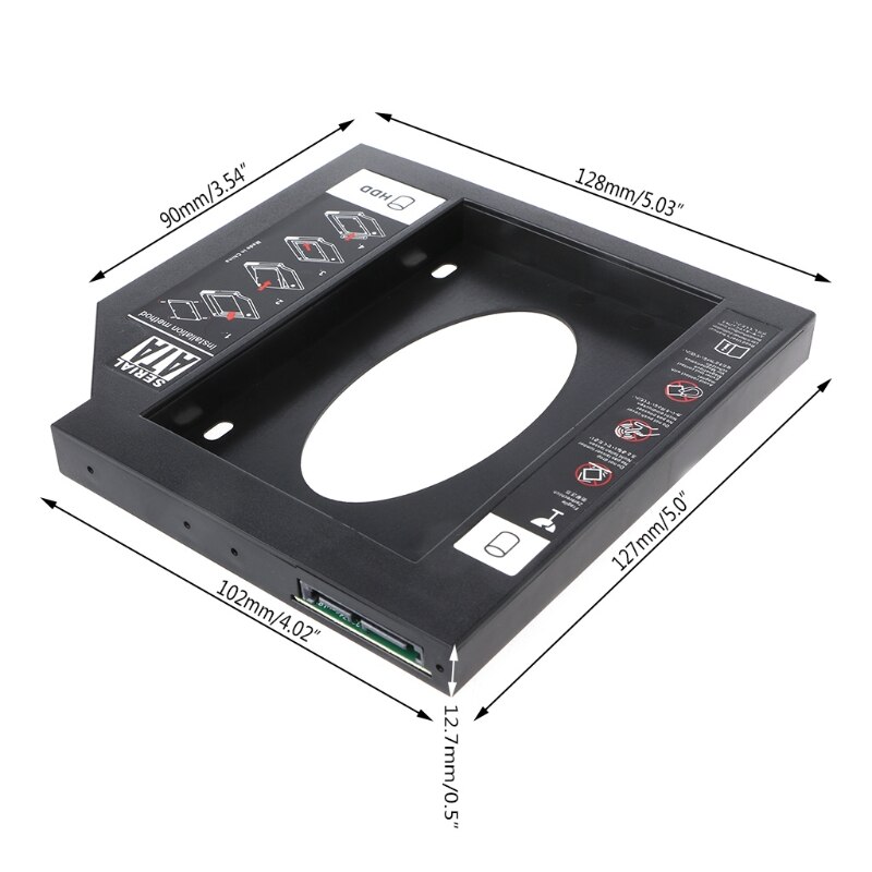 Universal Plastic HDD Caddy 12.7mm SATA 3.0 2.5" SSD Case For Laptop CD/DVD ROM