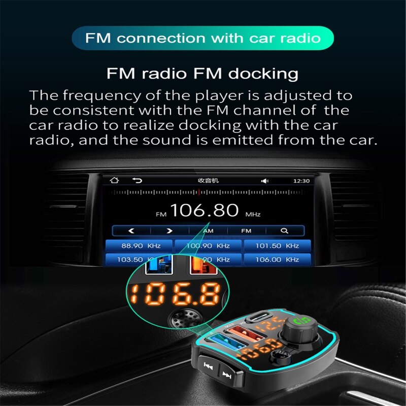 Car Bluetooth-compatible 5.0 FM transmitter Dual LCD display Car Mp3 Player Handsfree Car Kit QC3.0 PD18W Quick charge