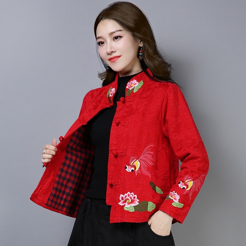 Cheongsam de estilo chino para mujer, Top con cuello mandarín, Tops y blusas para mujer, traje Oriental bordado, chaqueta 11790