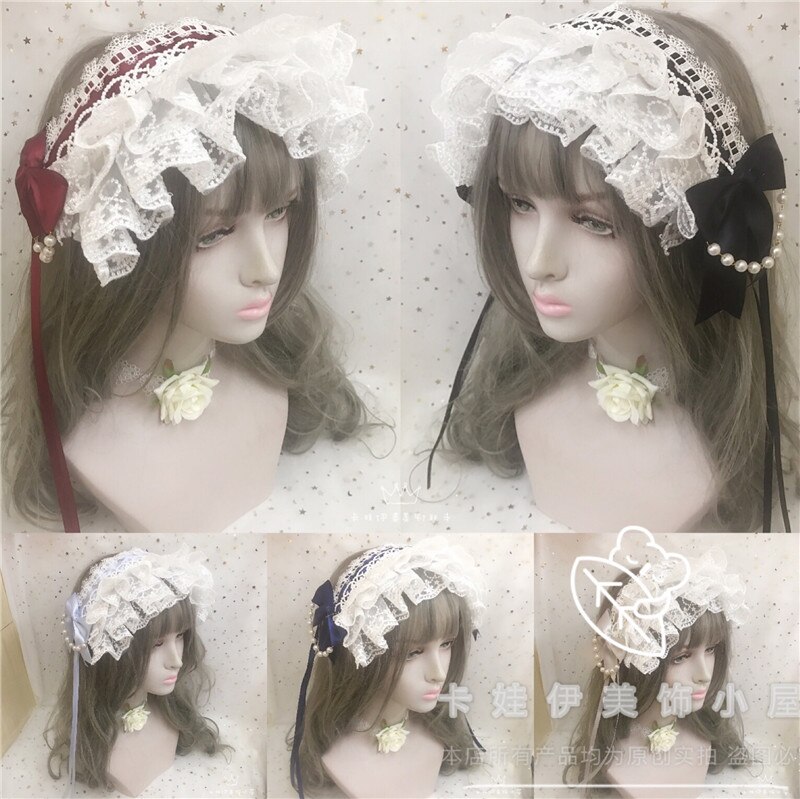 Thé fête ange poignée rue perle chaîne BNT japonais doux Lolita bandeau cheveux épingle à cheveux nœud dentelle douce soeur princesse chapeaux
