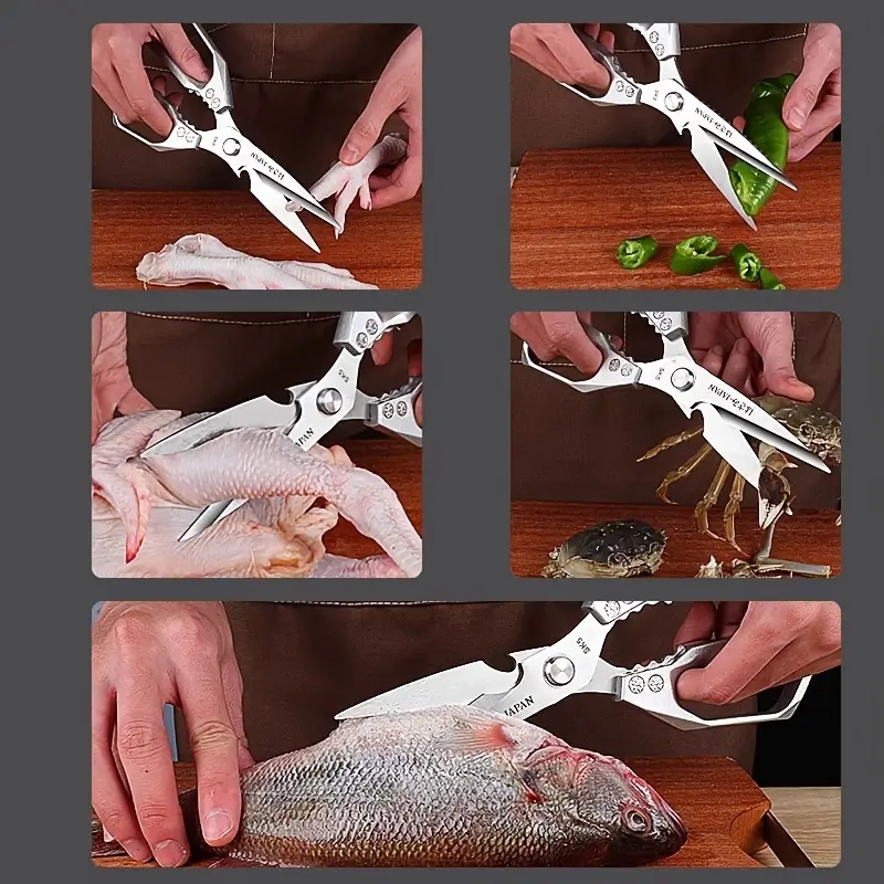 Tijeras de cocina de alta resistencia, tijeras multiusos de acero inoxidable para cortar carne y asar, tijeras de cocina para el hogar, 1 ud.