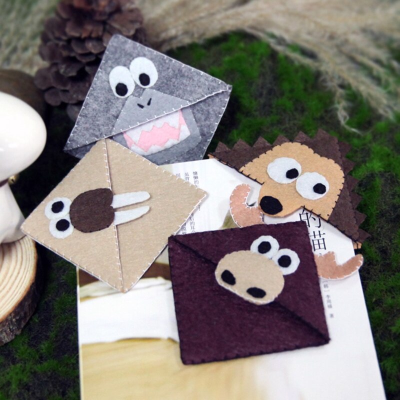 4Pcs/set Lovely Little Animals Bookmark Felt DIY Package Craft Needlework Bookmark Simple DIY Kit
