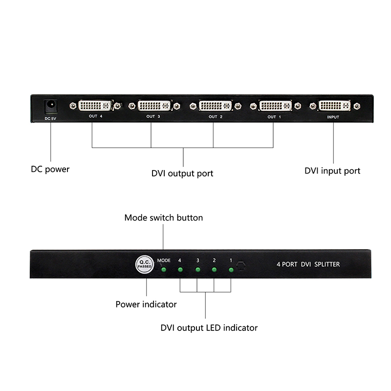 DVI Splitter 1x4 1 In 4 Out DVI Switcher Video Splitter HD 1080P With Power Adapter HDMI Cable