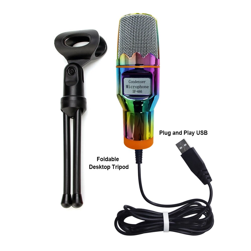 Microphone à condensateur USB avec trépied de bureau, Microphone d&#39;ordinateur, diffusion en direct, pour chat sur ICQ MSN, Skype, enregistrement en direct,