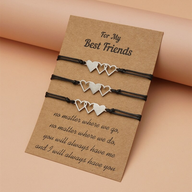 3 peças/set irmã correspondência pulseiras com cartão promessa distância pulseiras meninas amizade presente de aniversário jóias bangle