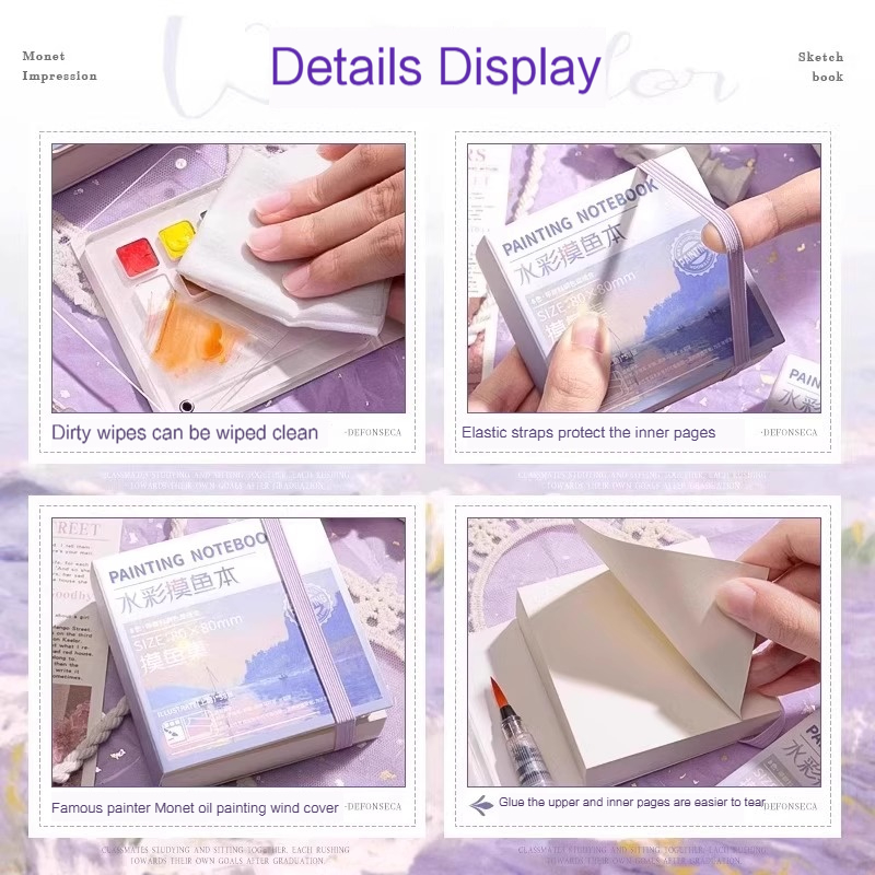 Juego de acuarelas de viaje portátil, cuaderno de bocetos con bandeja de pintura, Mini caja de pintura de 50 hojas, paleta de pintura de acuarela para artista, suministros de arte