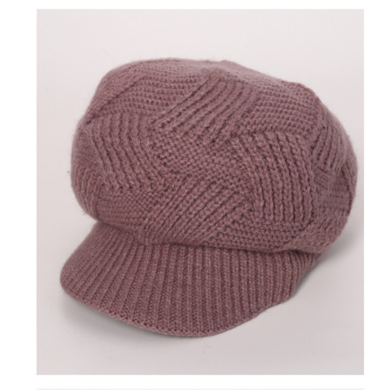 Women Winter Warmer Solid Color Crochet Hat Cap Peaked Visor Brim Slouchy Beret Knitted Hats
