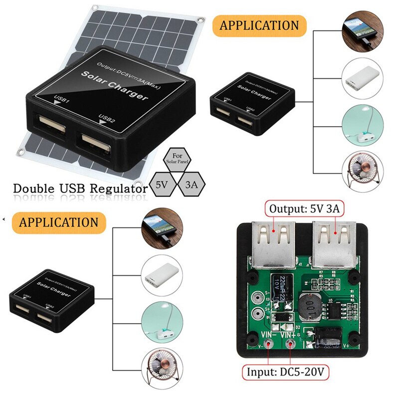 5 Stuks In Pack Solar Charger 5V 3A(Max.) Dual Usb Solar Regulator Controller Spanningsstabilisator Voor Diy Solar Telefoon Oplader.