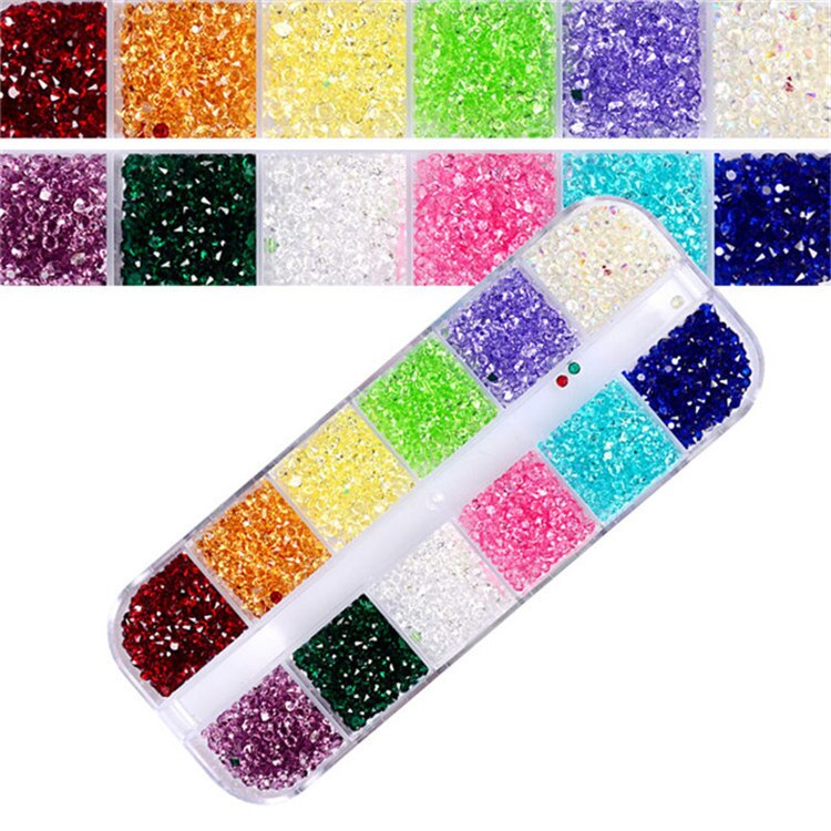 Mix 12 Kleur Cirkel Kralen Nail Art Tips Rhinestones Glitters Acryl Uv Gel Gems Decoratie Met Hard Case: A3