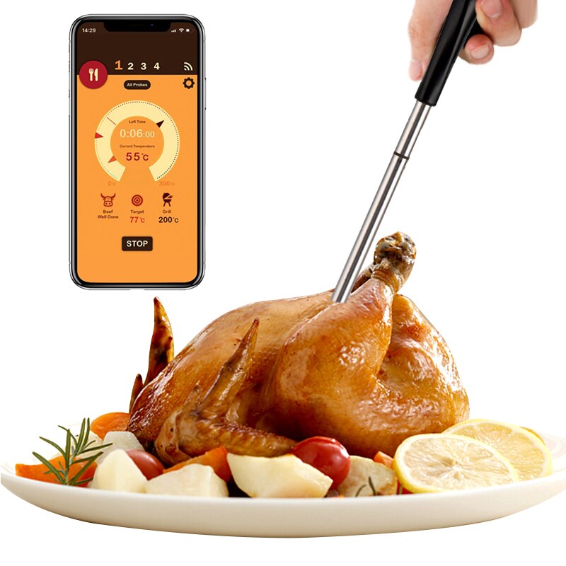 IP67 Draagbare Digitale Bbq Vlees Thermometer Draadloze Smart Oven Thermomet Met Roestvrij Probe Voor Keuken Huishoudelijke Koken