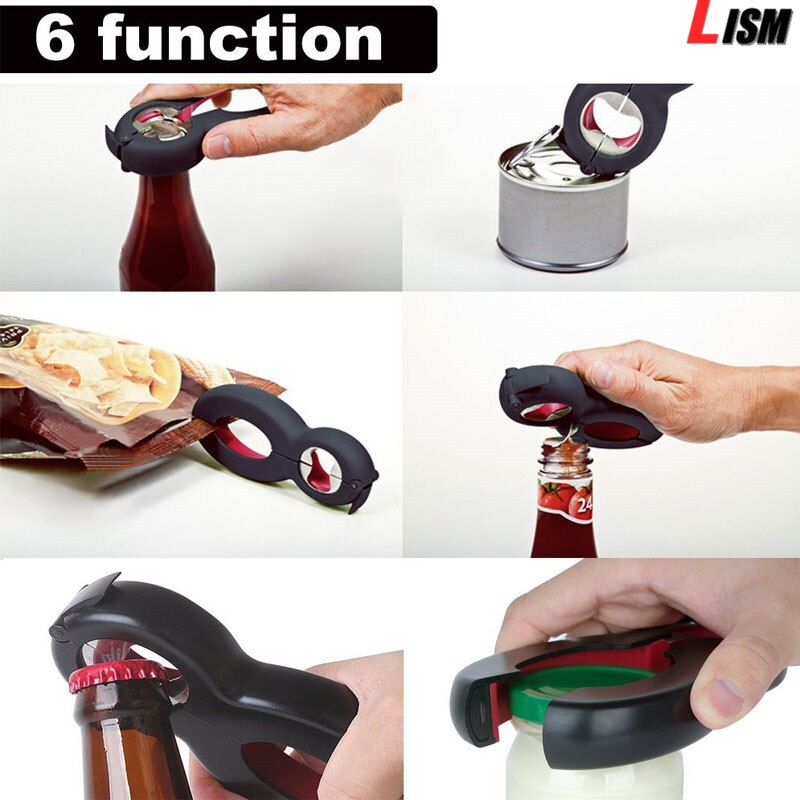 6 In 1 Flesopener Multi Functie Twist Blikopeners Roestvrijstalen Pot Grijper Kan Wijn Bier Deksel Twist Off jar Opener Claw