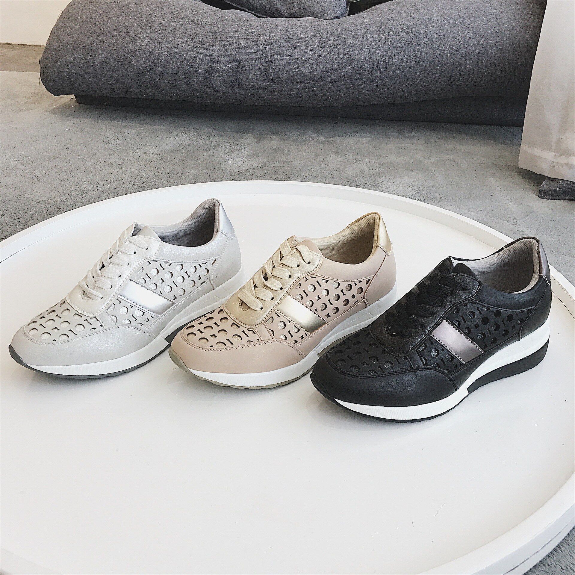 Fujin schoenen dames lente herfst dikke onderkant mesh ronde neus toenemende ademende casual dames sneakers