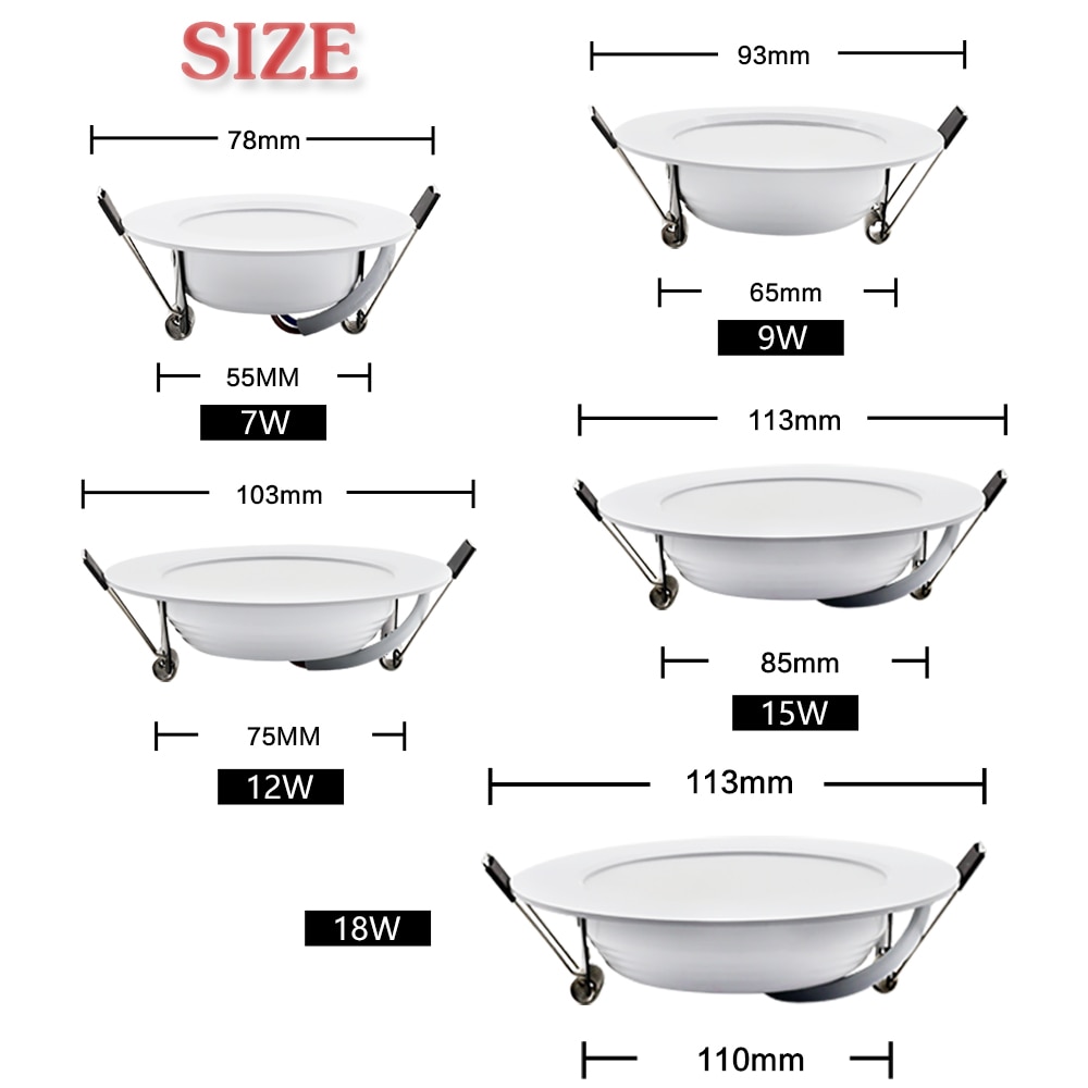 LED Downlight 7W 9W 12W 15W 18W Round Recessed Lamp AC 220V 230V 240V Recessed Ceiling Spotlight Indoor LED Spot Lights Lighting