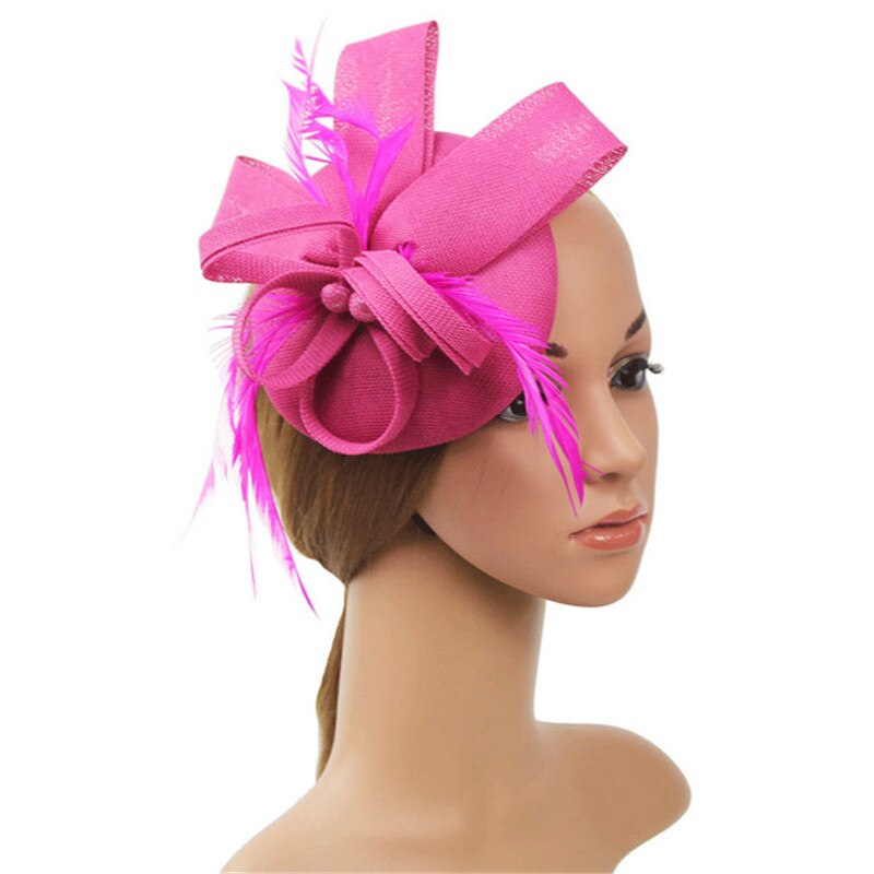 fascinante Clip de pelo diadema sombrero redondo velo de plumas boda Clip de pelo malla cóctel boda sombrero: Rose Red