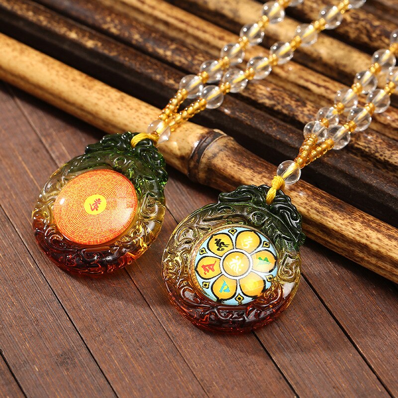 Tibetan Pendant Buddhism Amulet Necklace Shurangama Mantra Talisman Lucky Wealth Necklace Jewelry Accessories: 1PCS  14