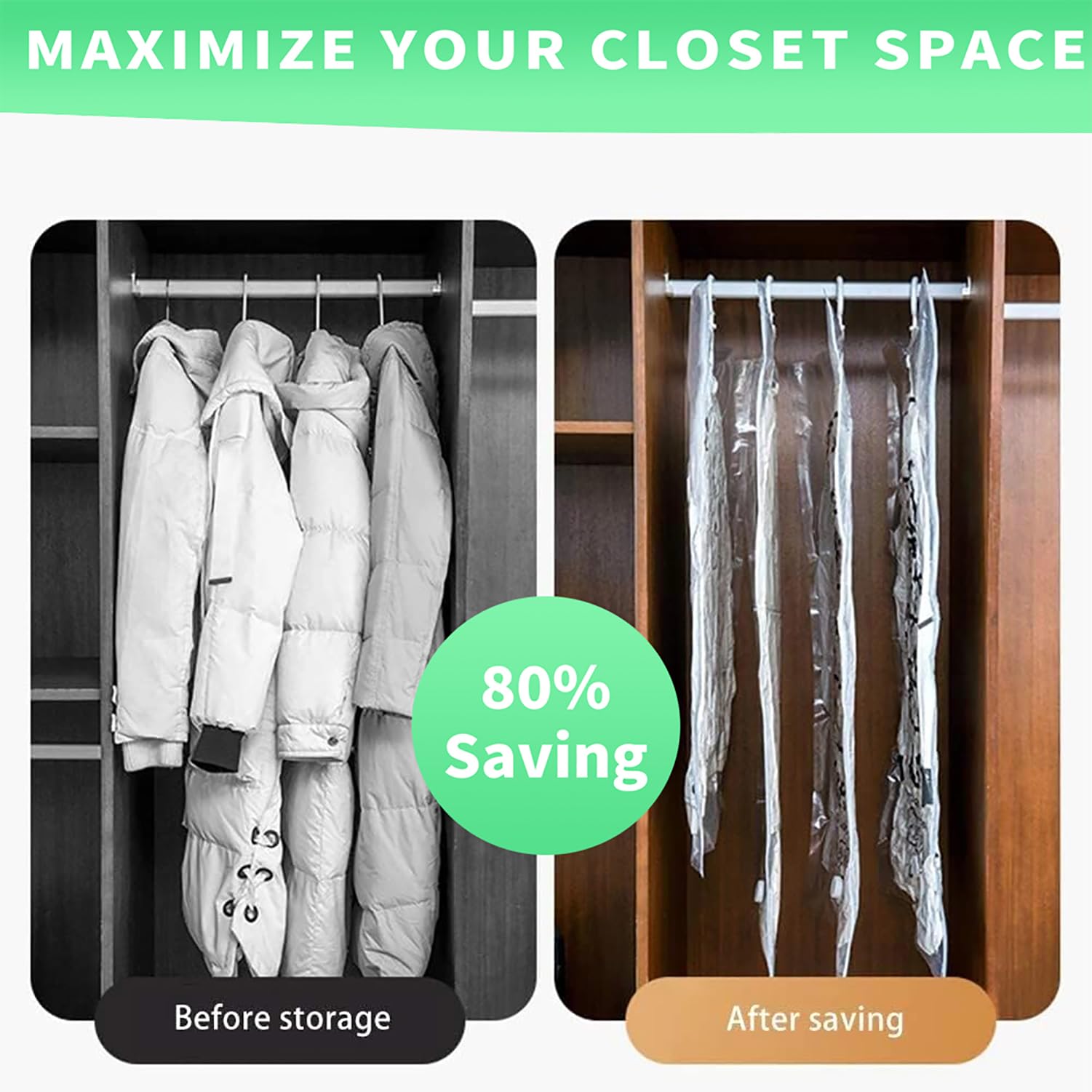 Hanging Vacuum Storage Bags, Hanging Space Saver Bags, Hanging Storage Bags for Clothes, Vacuum Sealed for Suits, Dress, Jacket