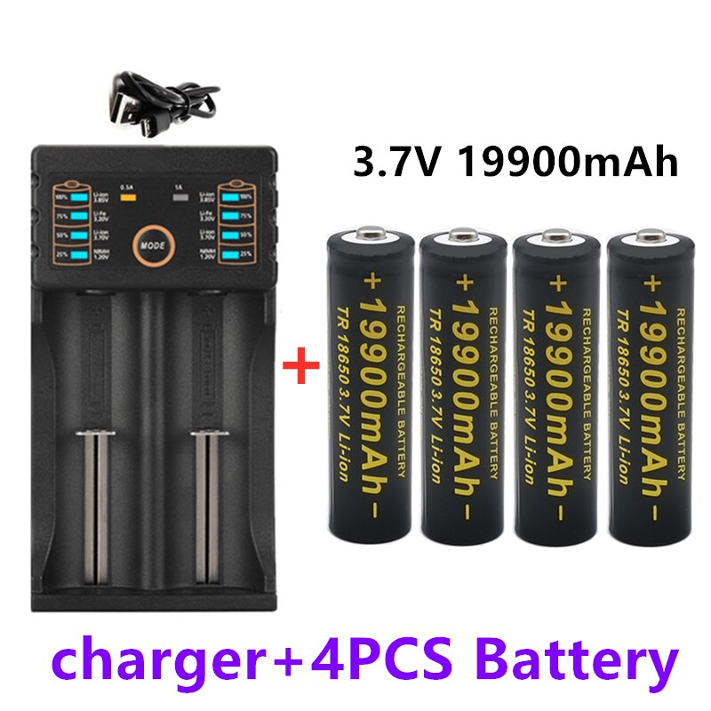 100% 18650 battery 3.7V 19900mAh rechargeable liion battery for Led flashlight battery 18650 battery +USB charger