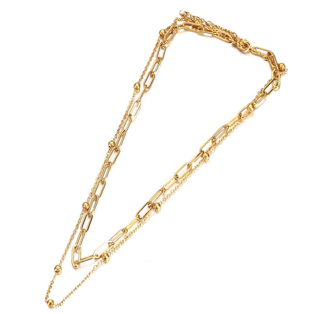 Edelstahl Platz Paperclip Ketten Halsband Halsketten Für Frauen Doppel Schicht Halskette Schmuck valentinstag