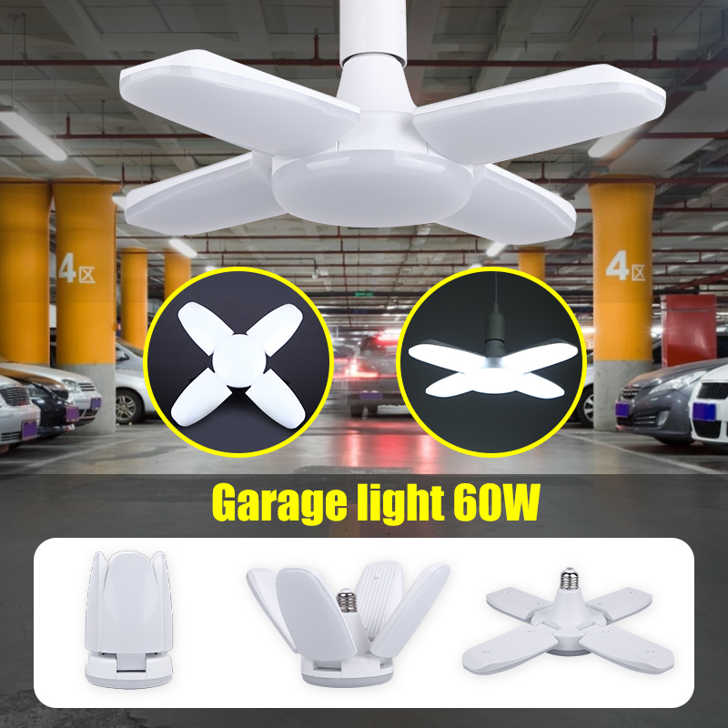 Tre blad led garagelampa 60w fläktblad led glödlampa garage led lampa  e27 hopfällbar deformation industrilampa 220v lager