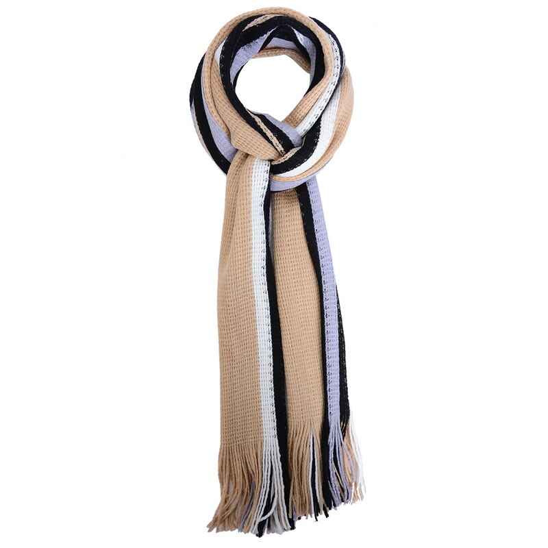 Scarf Autumn Winter Men Long Patchwork Scarf for Men Tassel Winter Striped Scarves Japanese Men's Accessories: beige