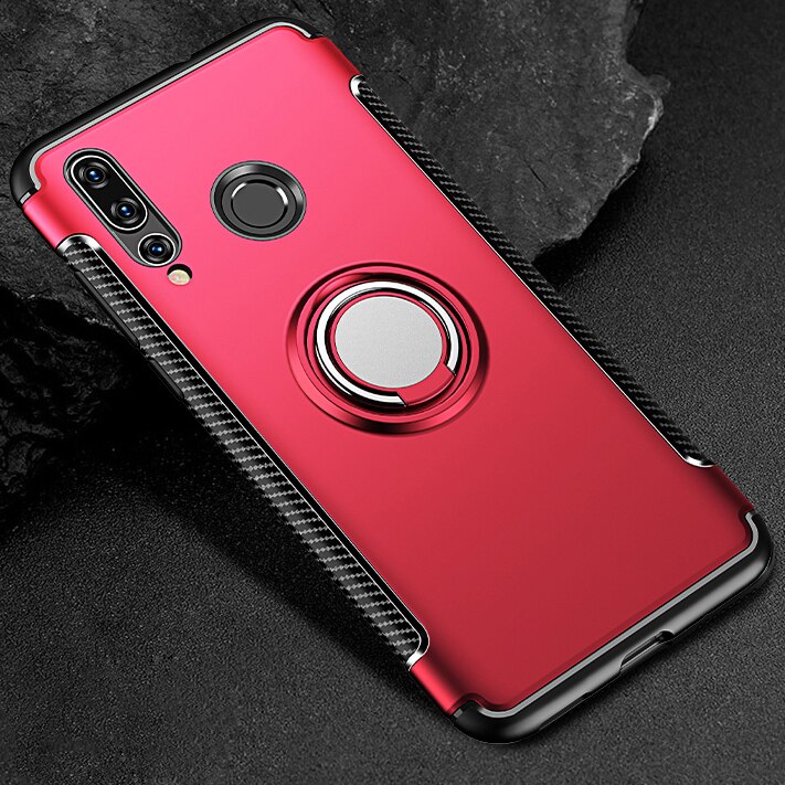 Voor Huawei Honor 10 Lite 10i Honor10 ik View V10 V 10 Case Metal Ring Auto Heavy Duty PC + siliconen TPU Siliconen Houder Stand Case: Honor 10i / Rood