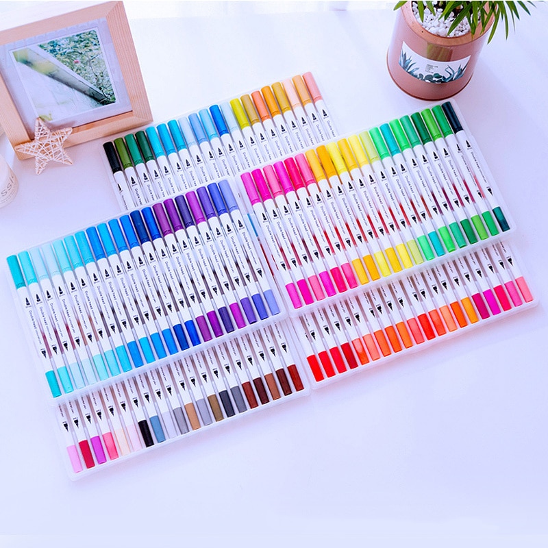 12/24/36/48/60/80/100 Ink Colored Art Marker Pen Set Calligraphy Dual-tip Paint Brush Drawing Painting Watercolor Pen Stationery