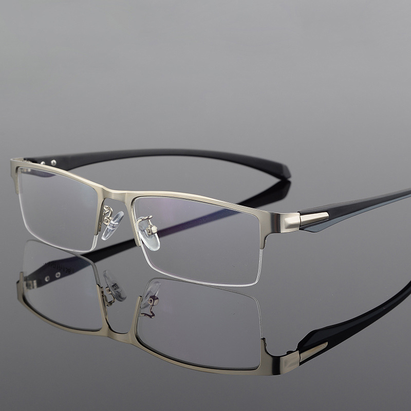Alloy Half Rim Rectangle Glasses Frame Men TR90 Temple Superlight Optical Eyeglasses For Myopia And Hyperopia Eyewear DD1616: Silver