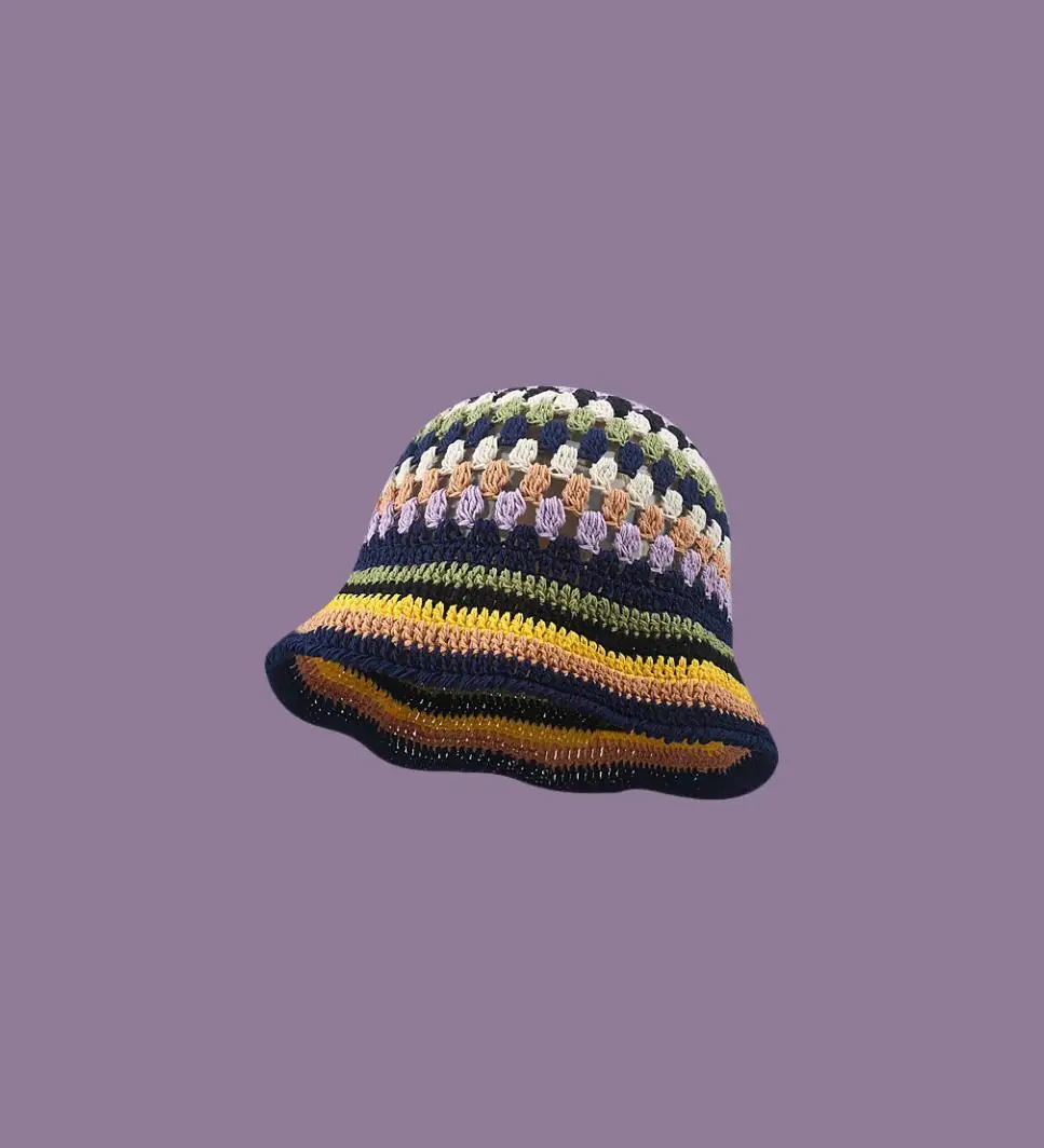 INS Korea Handmade Crochet Bucket Hats for Women Y2k Vintage Summer Beach Hat Flower Hollow Knitted Bob Sombreros Bonnet Caps: Red
