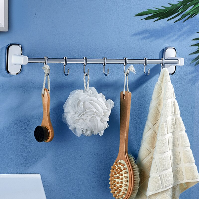Hook Rail Rack Stainless Stell Wall Mount Shelf with Hooks 304 Bathroom Kitchen Shelf Racks Restaurant Bar Towel Storage Shelves