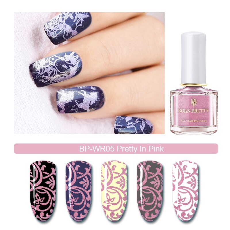 BORN PRETTY 6ml Stamping Polish Set Rose Pink Nail Color Nail Art Plate Printing Polish varnish Nail Art Tool