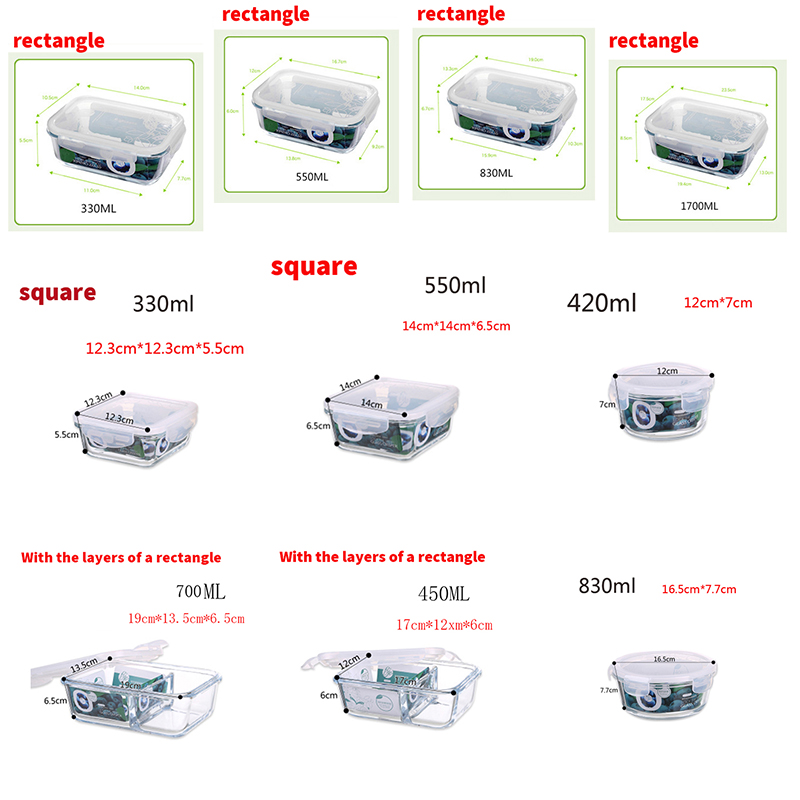 Glass Food Storage Container Bento Lunch Box Storage Box Food Storage Microwave Refrigerator Safety 100% Airtight Leakproof