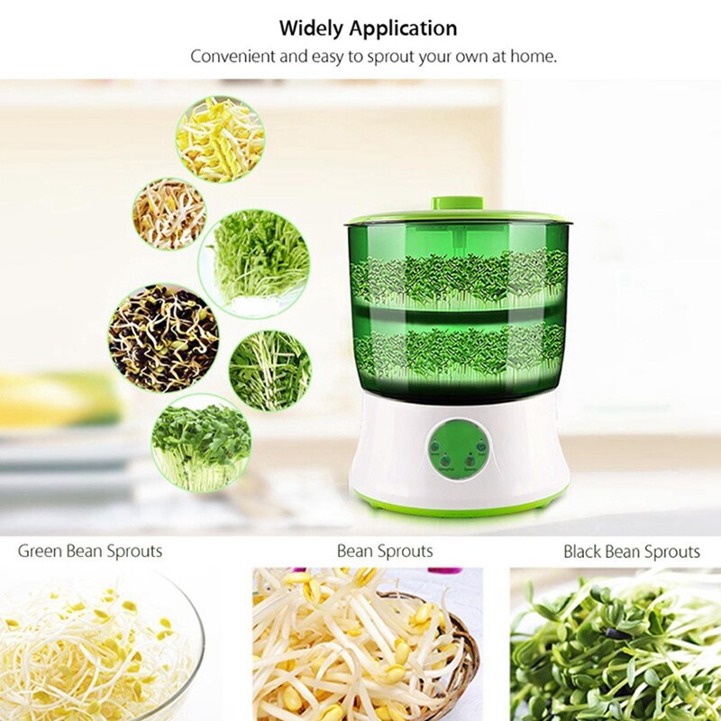 Germinador eléctrico automático de 2 capas para el crecimiento de brotes de soja, para el hogar, bricolaje, Digital
