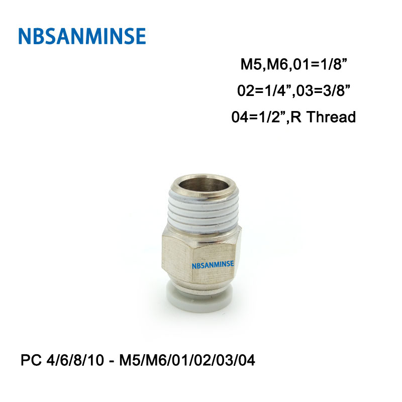 10 stks/partij PC M5 M6 1/8 1/4 3/8 1/2 Buis Pneumatische Push In Connector Koppeling Air Male Fitting Plastic connector Sanmin