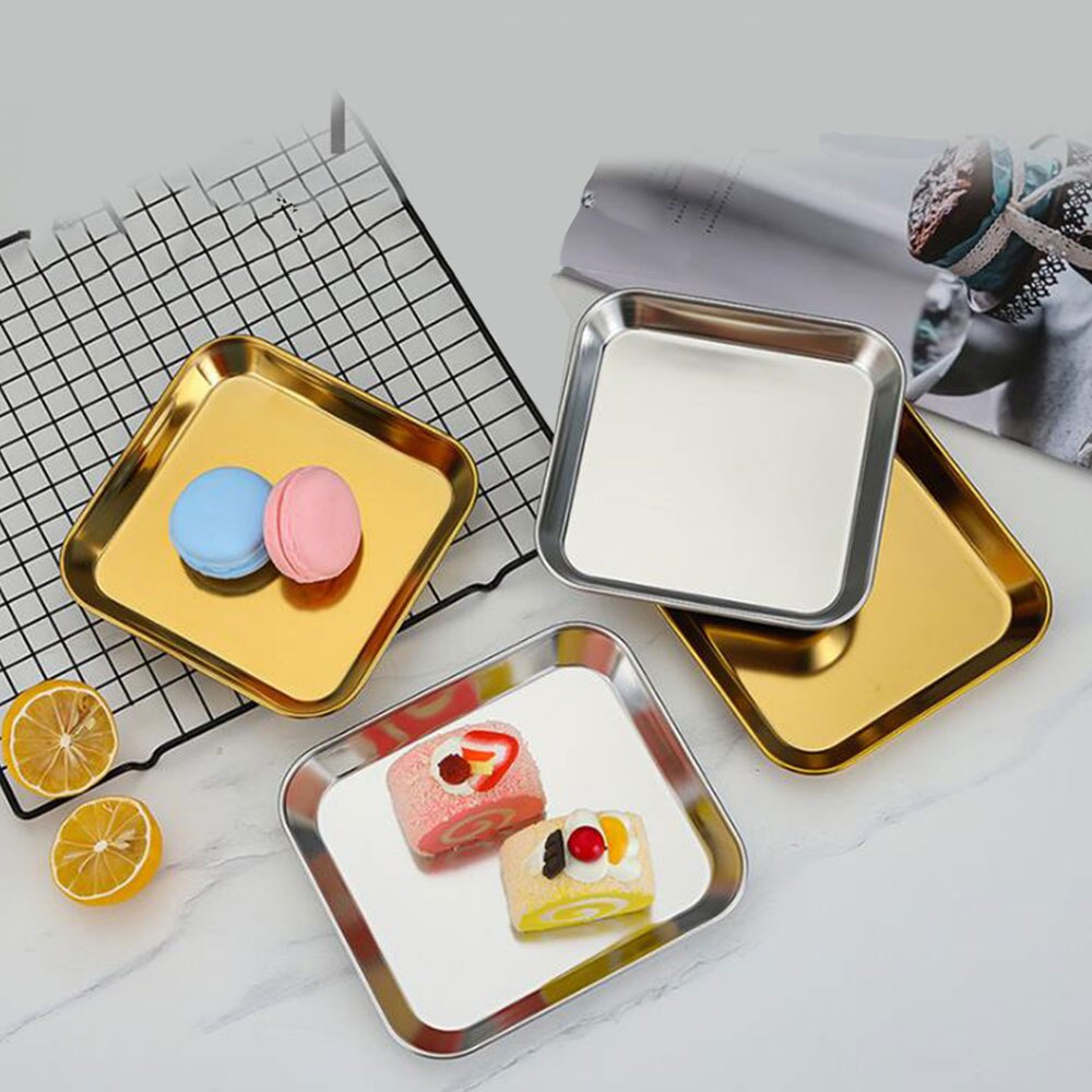 1Pcs 304 Stainless Steel Snack Cold Plate Kindergarten Snack Plate Barbecue Plate Nordic Flat Base Fruit Plate