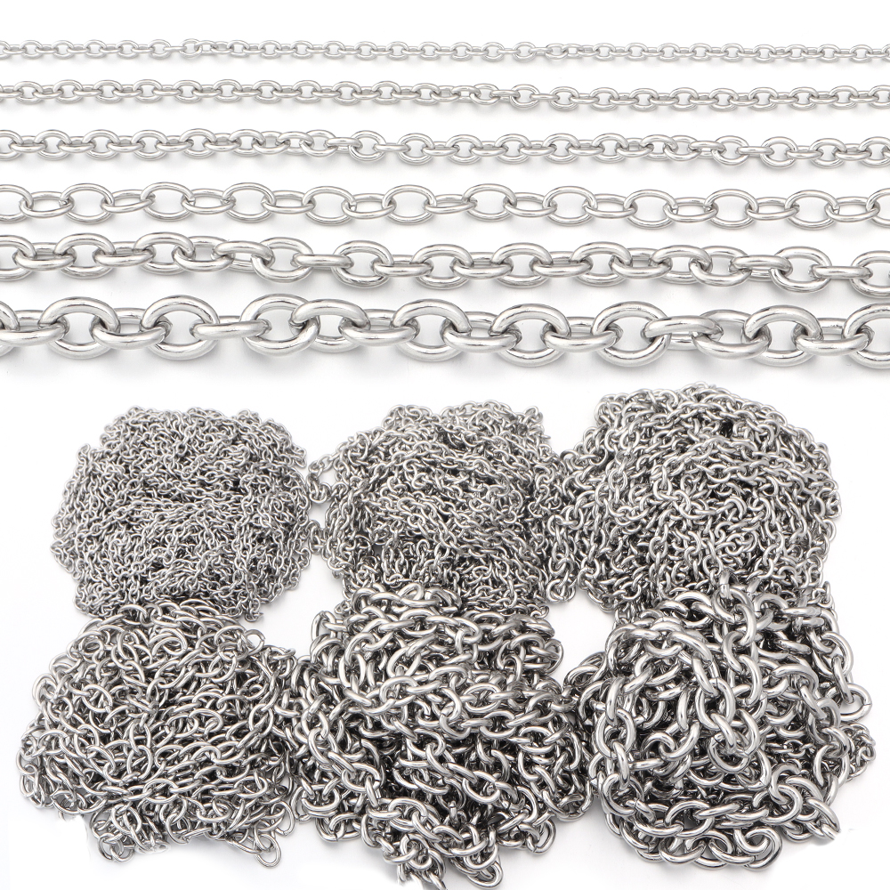 5 yardas/lote 3 4 5 6 8mm cadenas de acero inoxidable DIY collar pulsera O cadena de eslabones cadenas de eslabones a granel para fabricación de joyas al por mayor
