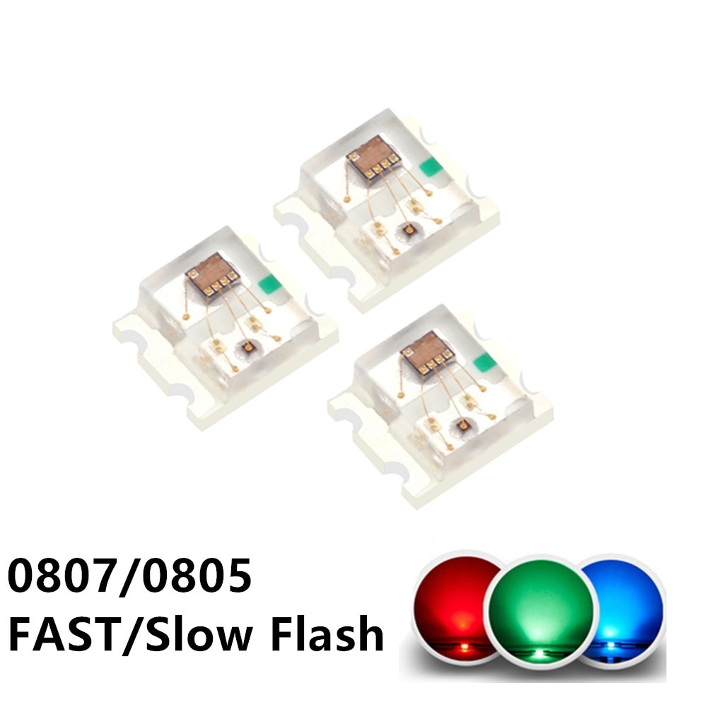 100 pièces clignotant LED SMD Diode 0805 rvb Diodo flash Alto Brilho Diod 0807 rvb Flash LED à changement de couleur flash rapide Flash lent