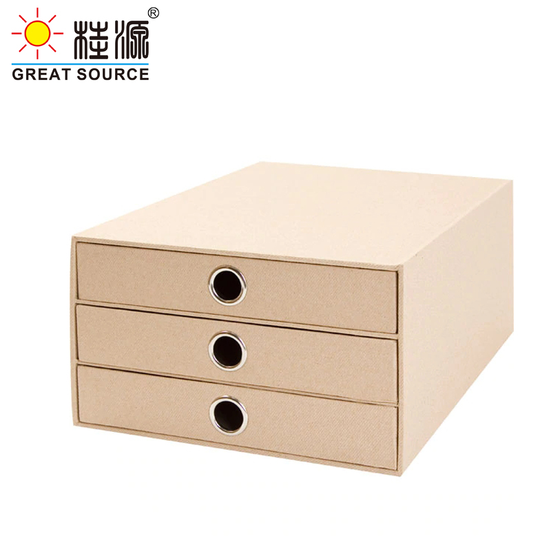 3 Layers Cabinet Cardboard Office Desk Top Organizer Home Storage 3 Drawers Cabinet Beige Faux Linen Natural Paper (2PCS)