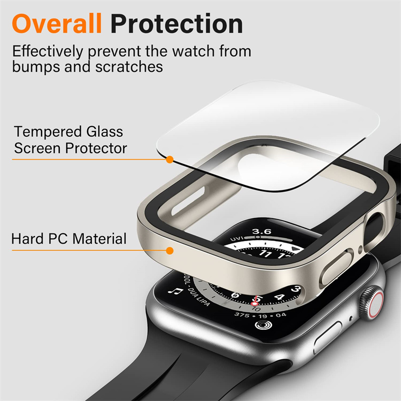 Gehard glazen behuizing voor Apple Watch 45 mm 41 mm 44 mm 40 mm Screenprotector Cover Waterdichte harde bumper iWatch-serie 4 5 SE 6 7 8