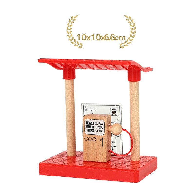 Samohtoy Hout Railway Kleine Gas Station Trein Cross Road Slot Accessoires Originele Speelgoed Kids Xmas Fit Thom Als biro Speelgoed: Small Gas Station