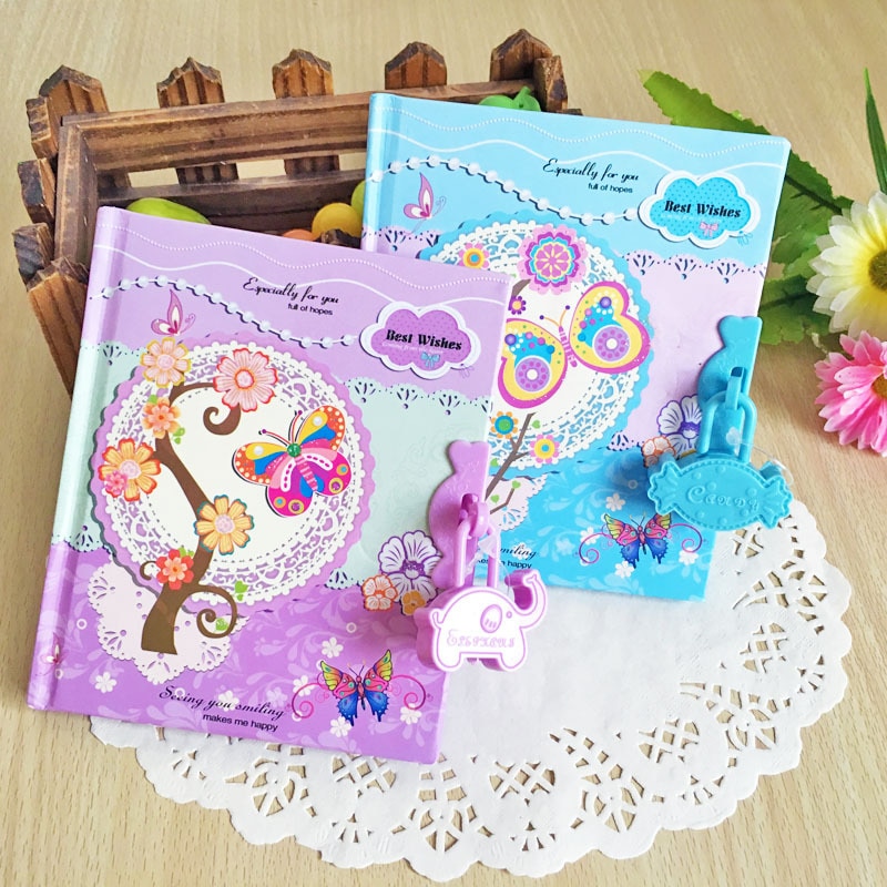 children's Hard Copybook kawaii password notebook student diary can lock Mini notepad cartoon random color 1pc
