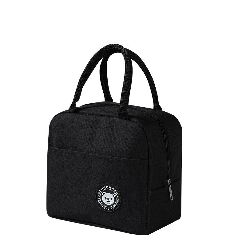 PatPat Functional Pattern Waterproof Lunch Box Portable Insulated Canvas Lunch Bag Food Picnic Lunch Bag Kids Women: Black