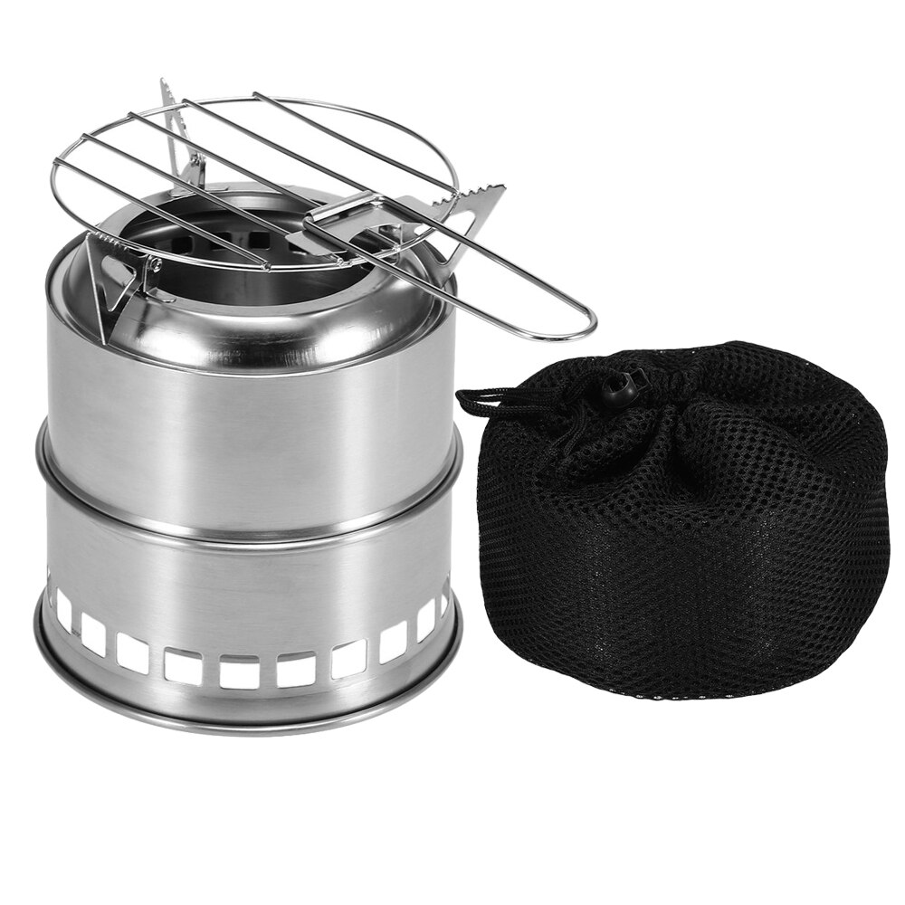 Poêle à bois pliant, cuisine en plein air, brûleur à bois avec plateau à alcool et filet de gril, réchaud de Camping pour barbecue, pique-nique, randonnée: Stove And Grill