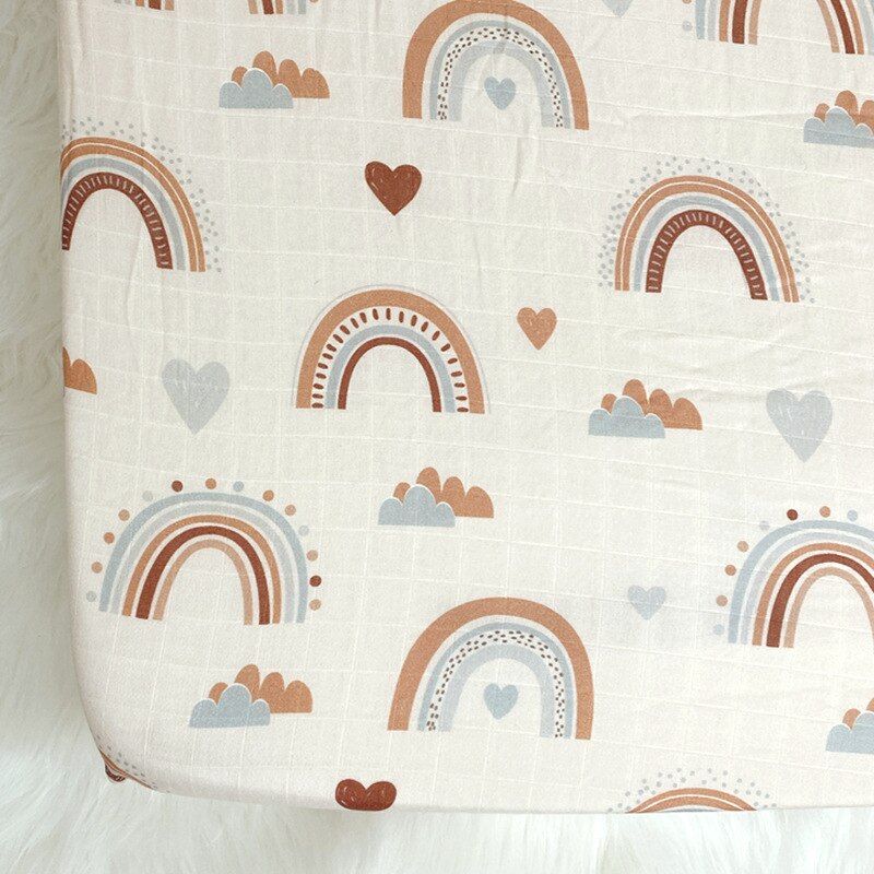 Wieg Beddengoed Lakens Baby Sprei Op Het Bed Bamboe Gaasje Mousseline Print Hoeslaken Kids Items: rainbow heart